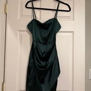 Windsor Green Ruched Asymmetrical Slip Dress